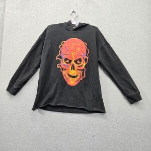 Vlone Men Hoodie L Black Skull Shocker Logo Graphic Print Pullover Grunge READ